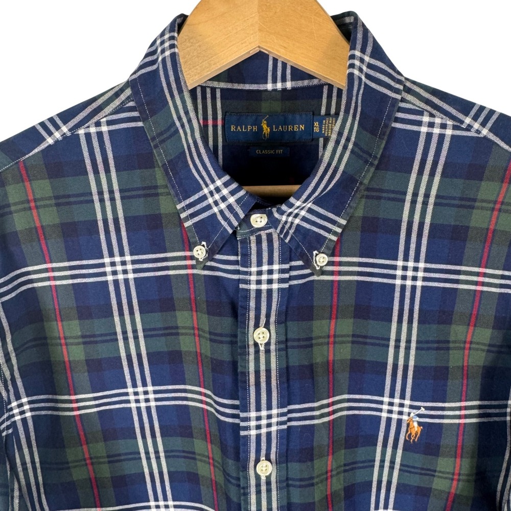 Ralph Lauren Classic Fit Plaid Oxford Button Down Shirt Mens XL Navy Green